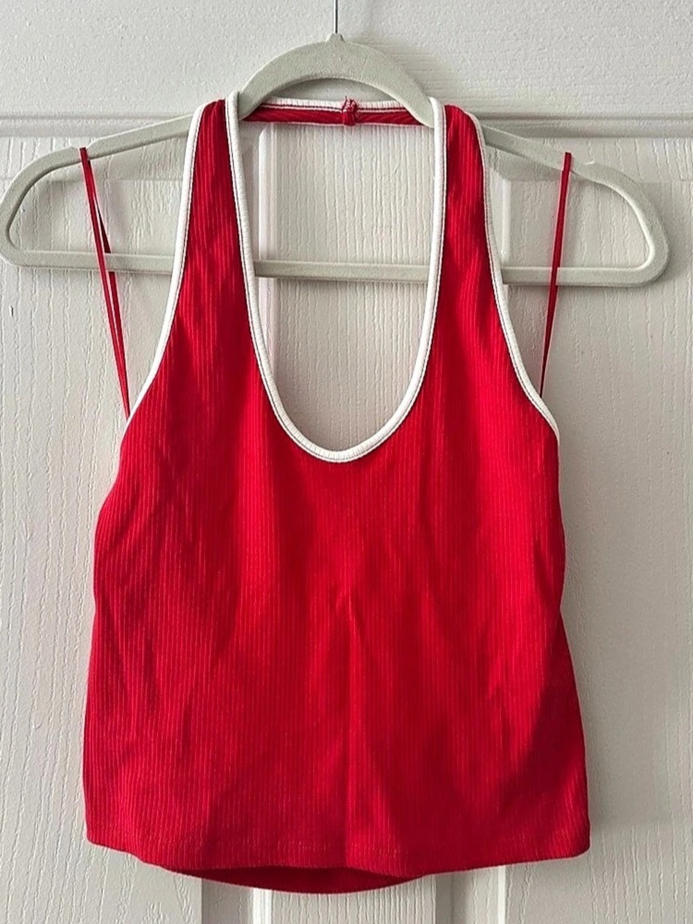 BDG Joanna Ribbed Knit Halter Top Red XL